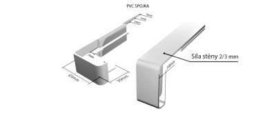 Plastová H - spojka 350 mm (k vonkajším pozinkovaným parapetom) NOS 40 mm