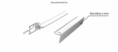 Hliníková balkónová krytka (k vonkajším ťahaným parapetom) NOS 25 mm
