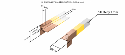 Hliníkové krytky pred omietkou pre obe strany (k vonkajším ťahaným parapetom) NOS 40 mm