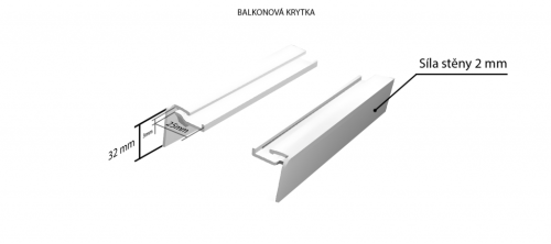 Hliníková balkónová krytka (k vonkajším ťahaným parapetom) NOS 25 mm