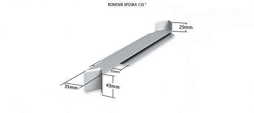 Vonkajšie hliníkové ohýbané parapety nos 40 mm - Hliníková R - spojka 135° (k vonkajším ohýbaným parapetom) NOS 40 mm