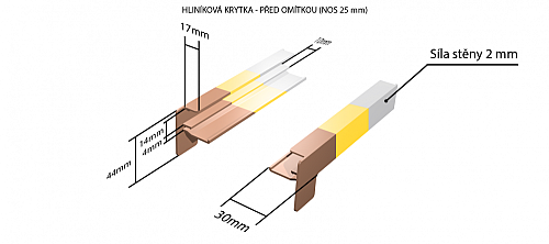 Vonkajšie hliníkové ťahané parapety nos 25 mm - Hliníkové krytky pred omietkou pre obe strany (k vonkajším ťahaným parapetom) NOS 25 mm