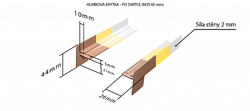Vonkajšie hliníkové ohýbané parapety nos 40 mm - Hliníkové krytky po omietke pre obe strany (k vonkajším ohýbaným parapetom) NOS 40 mm