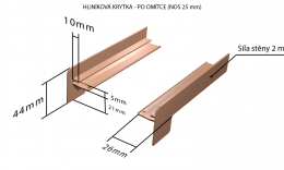 Vonkajšie hliníkové ťahané parapety nos 25 mm - Hliníkové krytky po omietke (pre obe strany) NOS 25 mm