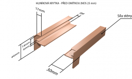 Vonkajšie hliníkové ťahané parapety nos 25 mm - Hliníkové krytky pred omietkou (pre obe strany) NOS 25 mm