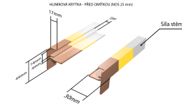 Vonkajšie hliníkové ťahané parapety nos 25 mm - Hliníkové krytky pred omietkou farba RAL na želanie zákazníka (pre obe strany) NOS 25 mm